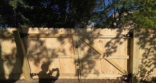 6' Privacy Natural Pressure Treated Wood Fence/ (2) 4' gates / (1) Double Gate with 2 drop rods