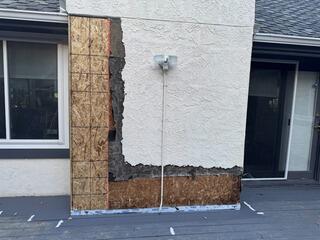 Fireplace Stucco and Sheathing Restoration in Progress