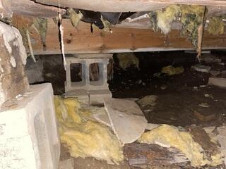 Failing Floor Supports and Deteriorated Insulation in Crawl Space
