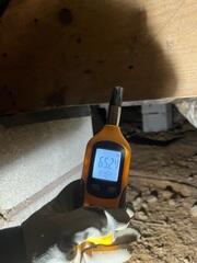 Checking humidity levels in the crawl space during our inspection.