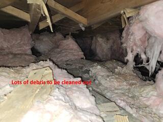 This is a typical dirt floor crawlspace with lots of debris on the ground.