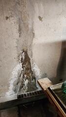 This had been one of several large cracks that had formed in Gloria's basement. Over time, these cracks had allowed water to seep into the basement, damaging the surrounding walls and floors and creating an unsightly mess.