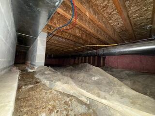 Before Installation - Loose, flimsy liner in a moldy crawl space