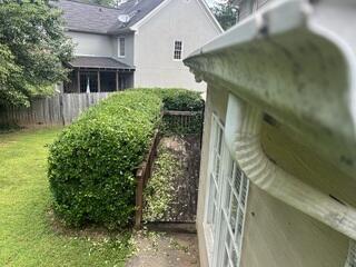 Up close and personal with dirty and storm damaged gutters
