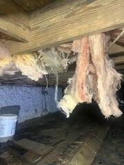 Moisture, mold and falling, failing insulation are problems in this crawl space, which hasn't been properly sealed. The encapsulation treatment totally separates and protects the crawl space interior from outdoor conditions, keeping the space clean and dry.