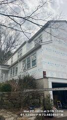 We have removed the storm-damaged siding panels, started installing the underlayment & sheathing, and we are prepping the new LP Smart Siding for install.