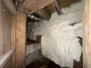Spray Foam Insulation used to seal out crawlspace drafts.