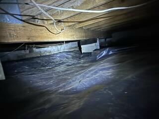 During the inspection we can see the old vapor barrier that is installed is not helping to prevent any moisture from entering the crawl space.
