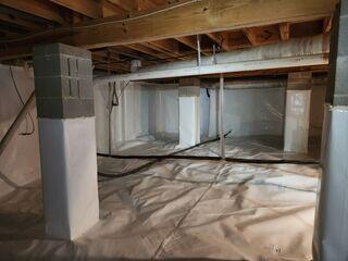 The CleanSpace Encapsulation System includes wrapping the piers to prevent condensation from entering the crawl space