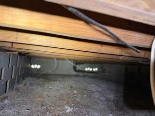 During the inspection of the crawl space by the LRE Design Specialist, many of the home's floor joists appeared to be sagging due to a lack of support from beneath them.