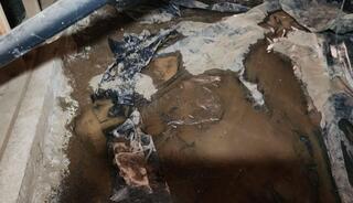 Torn, Wet Vapor Barrier