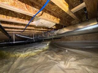 Old flimsy liner in a damp, gross crawl space