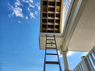 The pigeons were roosting behind these stairs.