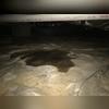 the high level of relative humidity and disconnected downspouts created many areas where water pooled on top of the existing vapor barrier. 