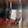 Our production crew is installing Wally material to cover the walls.