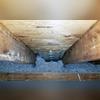 This picture we show the proper way to ventilate the attic by using soft to ridged baffles.  Notice the cellulose insulation is not preventing the airflow where the fiberglass insulation was blocking the vents or airflow of the attic.
