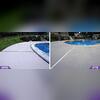 How this homeownes pool deck looked before and after we took care of the tripping hazards and restore the deck to its former glory of beauty.