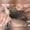 With moisture holding between the flooring and insulation, the the wooden floor has started to mold and rot from the constant moisture that it is in contact with it.