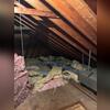 The fiberglass insulation throughout the attic was old, dirty, and underperforming. While fiberglass is strong and lightweight, it is also brittle and can be easily damaged.