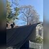 Durable tarps are used by the crew to protect the home