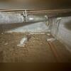 Standing water in the crawl space was addressed with a drainage system. The orange mesh over the pipe allows water to enter the system while preventing dirt from entering and clogging the system.