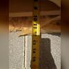 Skylar carefully measuring the distance from the start of the bowing wall crack to the very top of the floor joist during the appointment