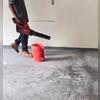 Using leaf blower to clean any remaining dust or debris before applying our crack sealant called nexus pro and finish the job