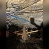 A view beneath the Dana Point home shows existing wood framing, supports, insulation, and utilities before the crawl space support work was completed. Conditions like these can contribute to uneven or sagging floors when the floor system lacks adequate support.