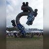 The sculpture was installed by Saber Foundation at the Coachella music festival. We used helical anchors (normally used to repair damaged foundations) to support the weight of the trucks. This just shows how strong the helical anchors are!